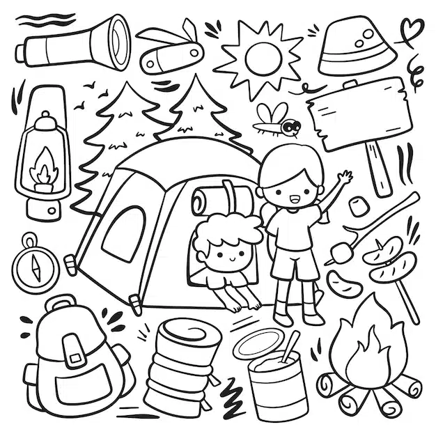 hand drawn cartoon camping doodle 6997 4008