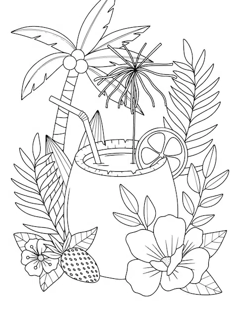 hand drawn coctail coloring book page outline drawing cocktail 814149 436