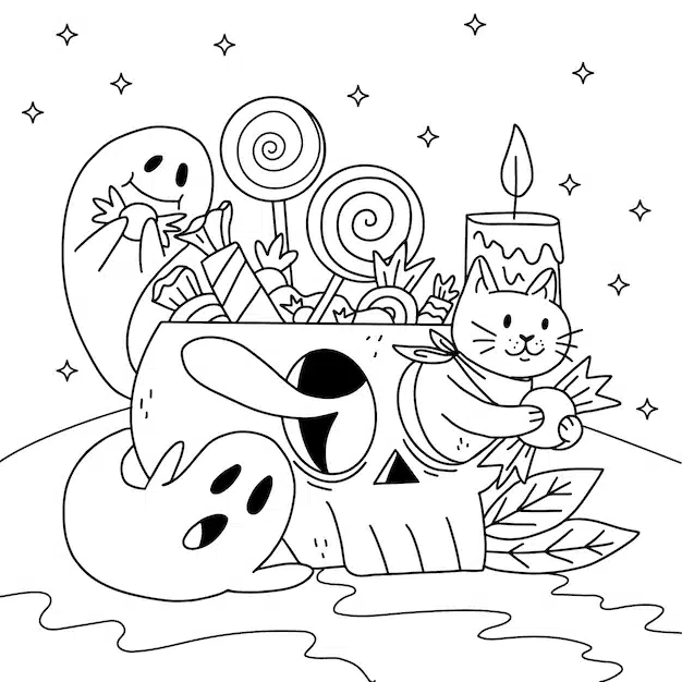 hand drawn coloring page illustration halloween celebration 23 2149681027