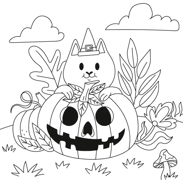 hand drawn coloring page illustration halloween celebration 23 2149681045