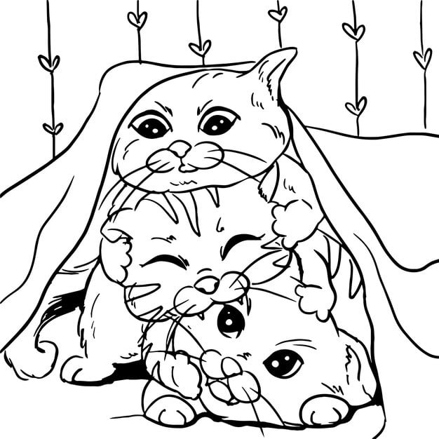 hand drawn group kittens blanket cozy room 641714 267