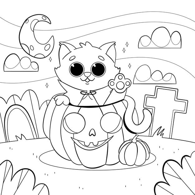 hand drawn halloween coloring page illustration 23 2149643629