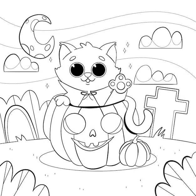 hand drawn halloween coloring page illustration 23 2149643629