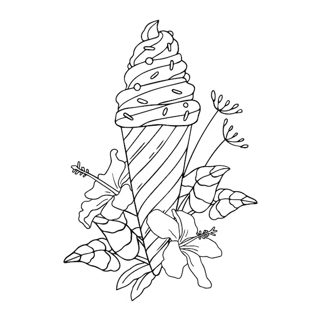 hand drawn ice cream with flowers illustration 23 2149452301