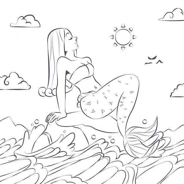 hand drawn mermaid coloring book illustration 23 2150085084