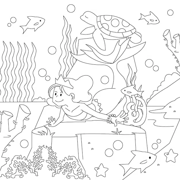 hand drawn mermaid coloring book illustration 23 2150087256