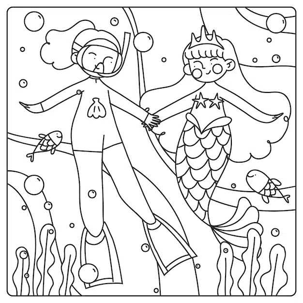 hand drawn mermaid coloring book illustration 23 2150099348