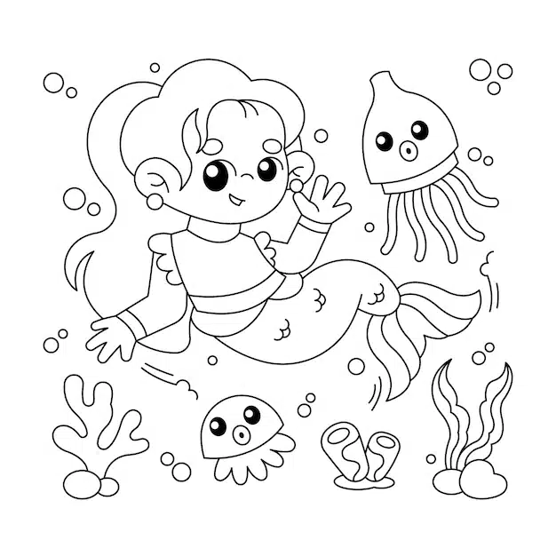 hand drawn mermaid coloring book illustration 23 2150109666