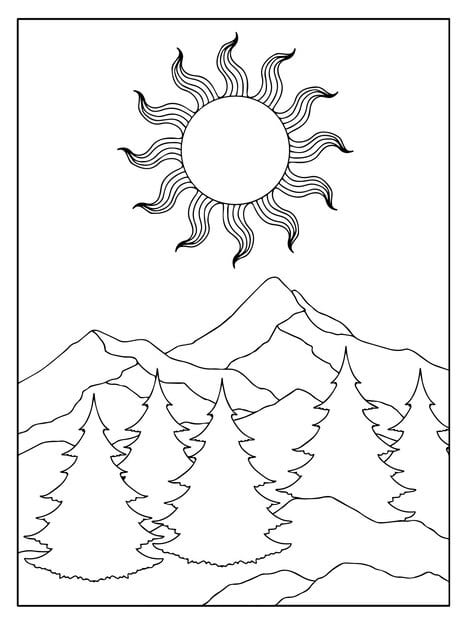 hand drawn outline art landscape mountain design 416004 504