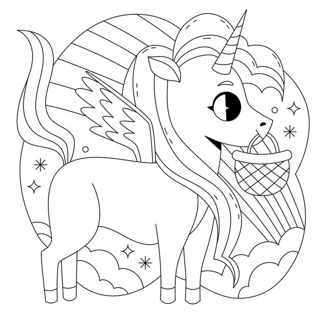 hand drawn unicorn coloring book illustration 23 2150123337