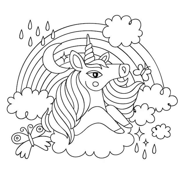 hand drawn unicorn coloring book illustration 23 2150142496