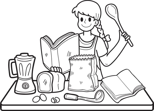 hand drawn woman practicing cooking illustration doodle style 1375 9985