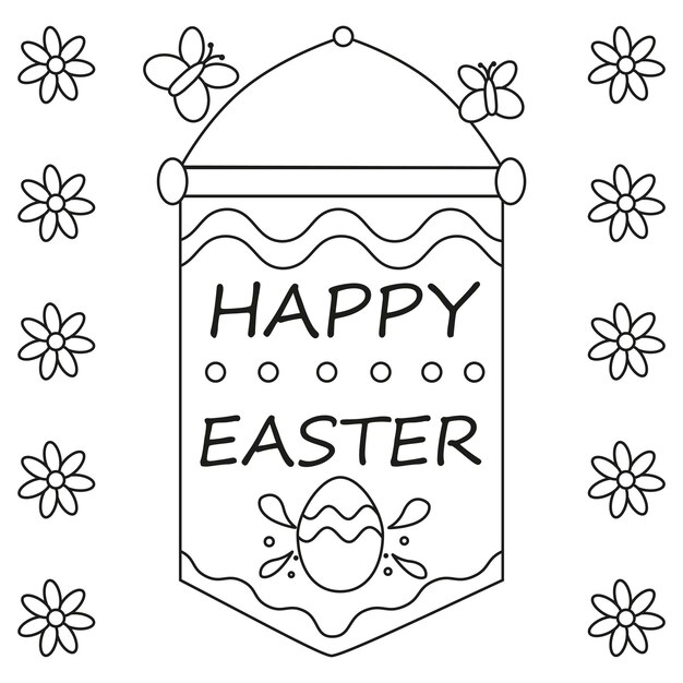 happy easter text picture lettering with ornaments easter eggs flowers line art 371881 439