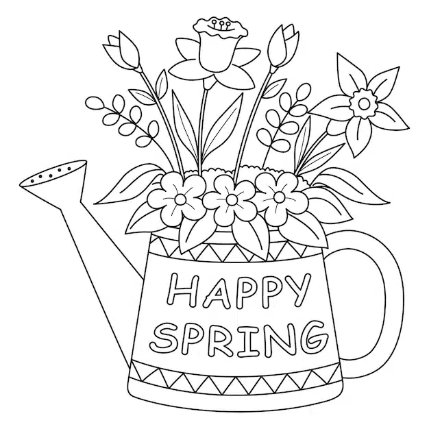 happy spring flower isolated coloring page 576561 7458