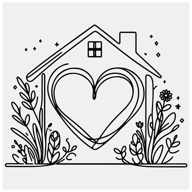 heart inside house continuous one line drawn stock illustration 834887 1311