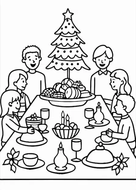 illustrate detailed scene big christmas feast table with delicious food holiday 969863 334195