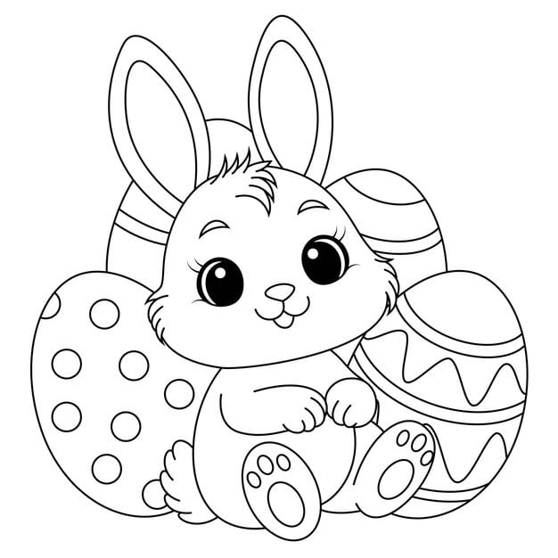 kawaii easter bunny with easter eggs coloring page 942736 2095