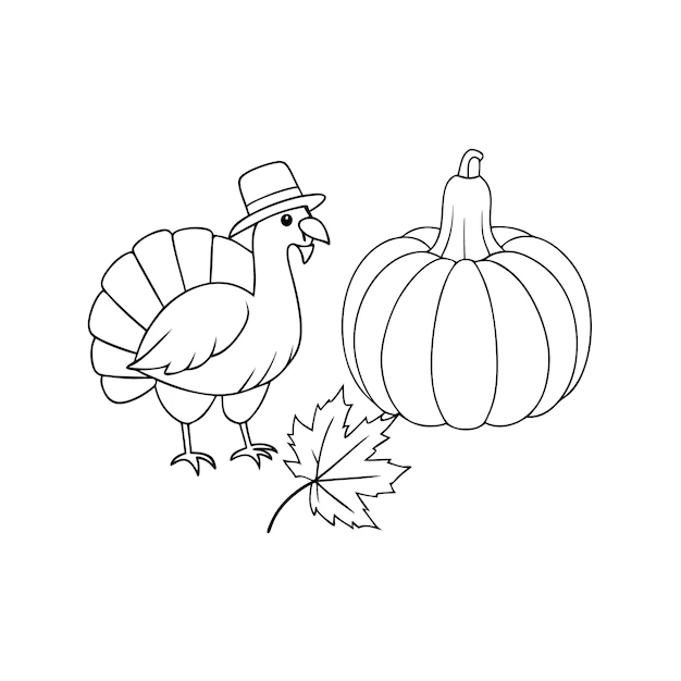 line art turkey thanks giving elementscoloring page 1299084 5603