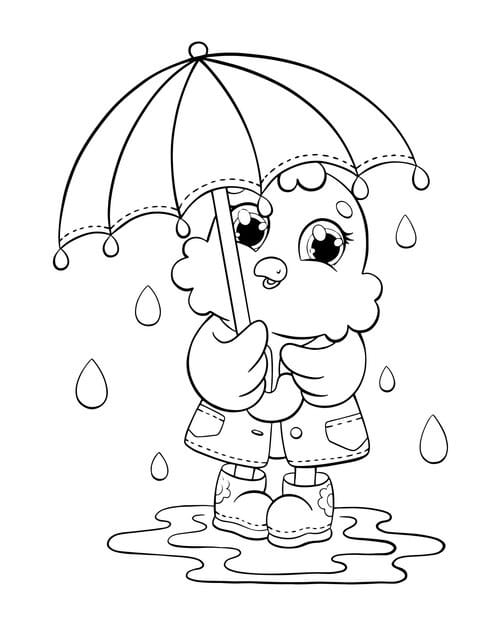 little cute chicken stands umbrella coloring book page kids cartoon style character vector illustration isolated white background 78007 8372