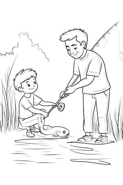 man boy fishing lake coloring page 1034638 72889