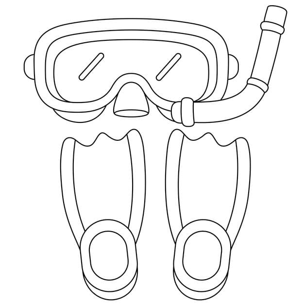 mask breathing tube flippers hand drawn symbols isolated white background coloring page 942736 3665