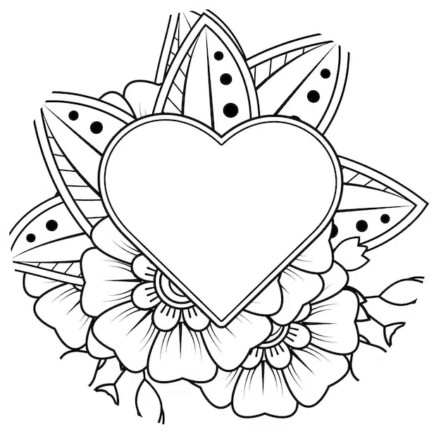 mehndi flower with frame shape heart decoration ethnic oriental doodle ornament 187069 10035