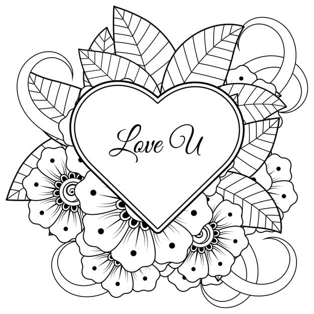 mehndi flower with frame shape heart decoration ethnic oriental doodle ornament 187069 10119