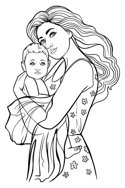 mother child hand drawn black white sketch depicting happy mother child 688149 385