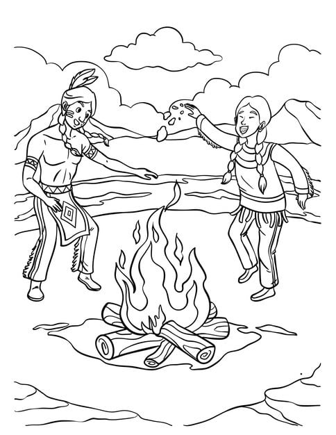 native american indian fire dancing coloring page 576561 7375