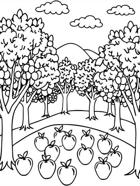 orchard autumn colouring pages children with vector design 579306 44018