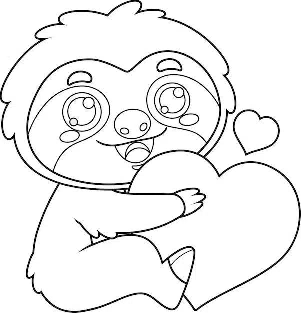 outlined funny cute sloth cartoon character holding heart 20412 4876