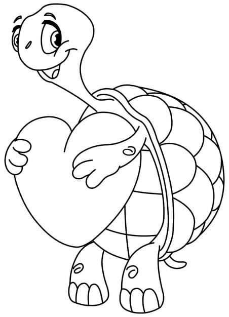 outlined turtle holding heart vector illustration line art coloring page 1303870 1521