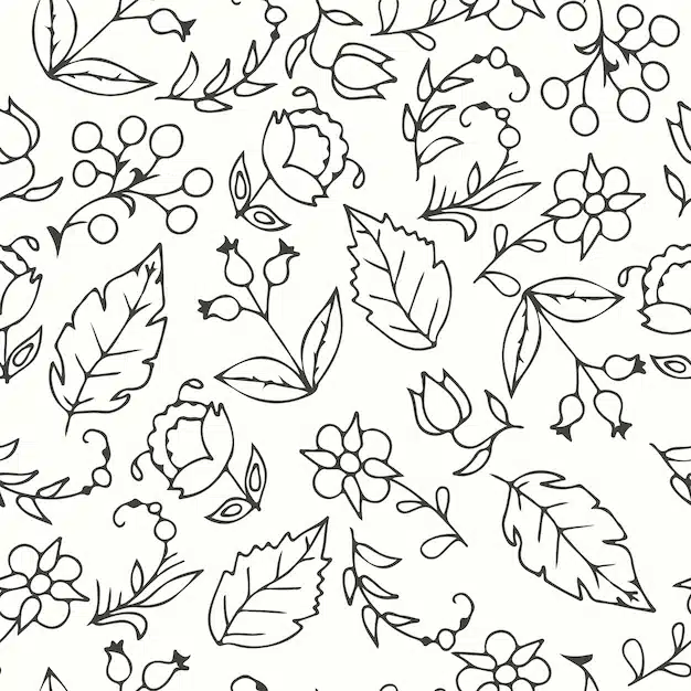 pattern hand drawn leaves flowers 23 2147543977 1