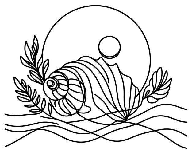 seashell one continuous line style sea snail shell modern simple vector illustration 1235664 362