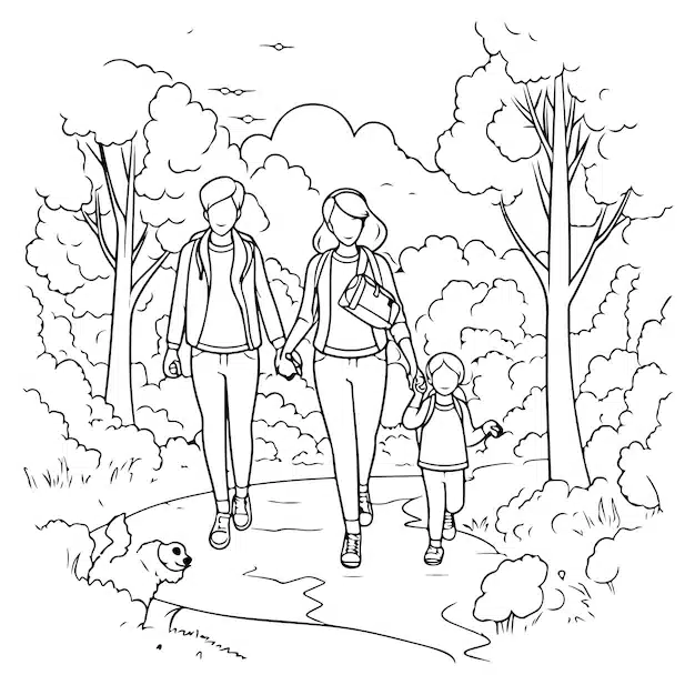 sketch hand drawn single line art coloring page line drawing family day 469760 11933