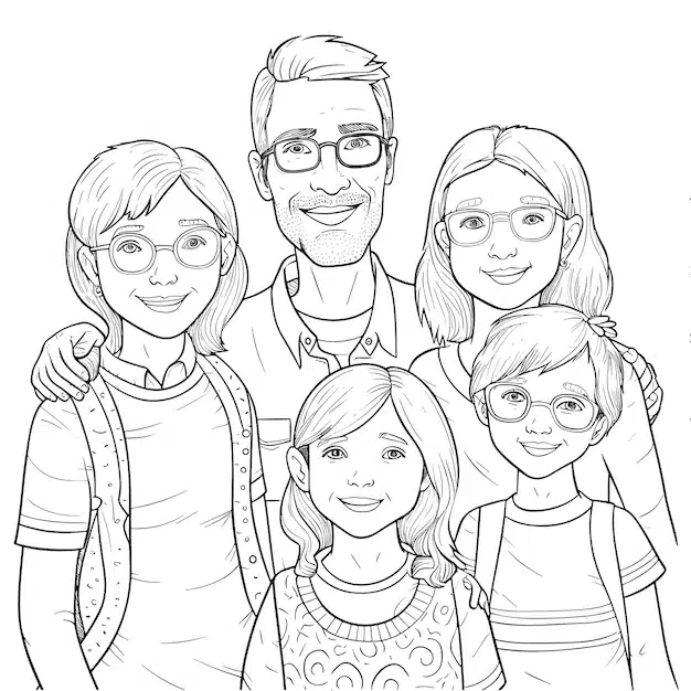 sketch hand drawn single line art coloring page line drawing family day 469760 14440