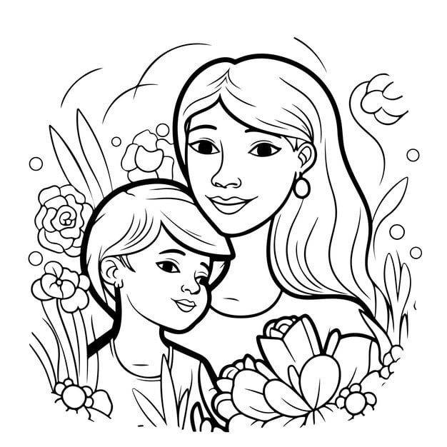 sketch hand drawn single line art coloring page line drawing mother day 469760 11553