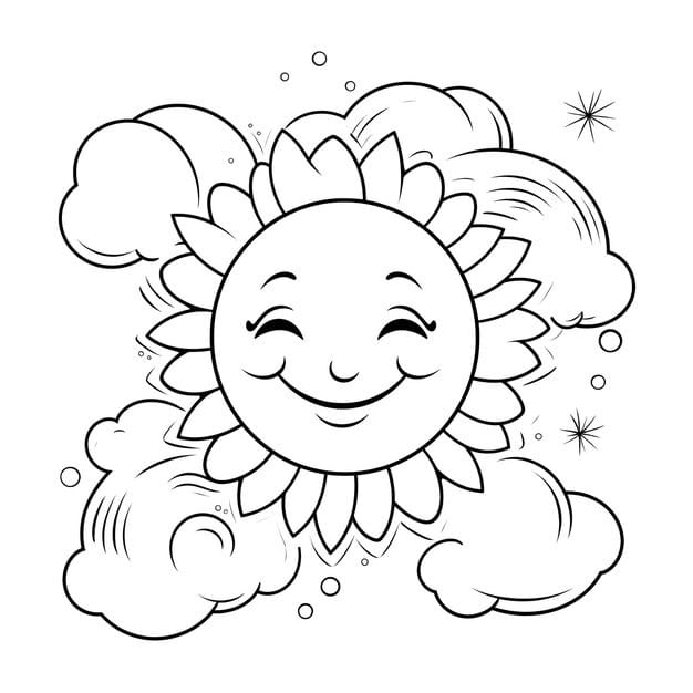 smiling sun with clouds coloring pages 961147 48810