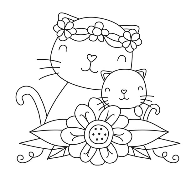 spring kitties vector line drawing illustration 687646 1424