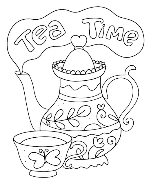 tea time coloring page doodle kettle cup tea 348404 54