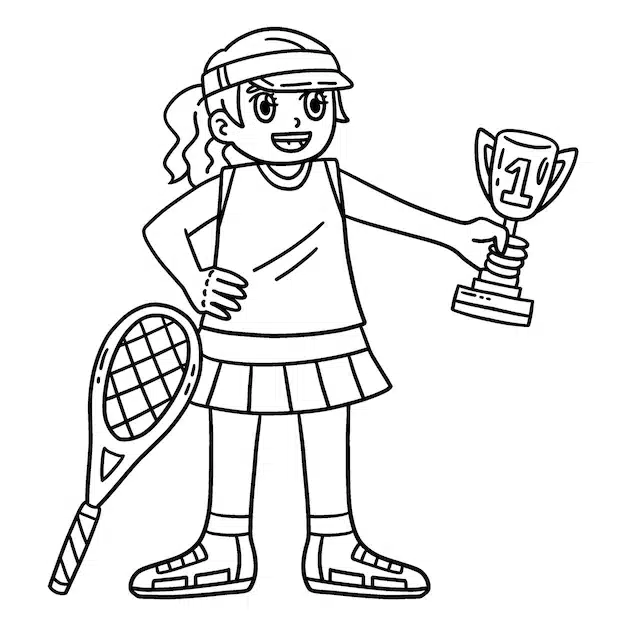 tennis female player with trophy isolated coloring 576561 16033