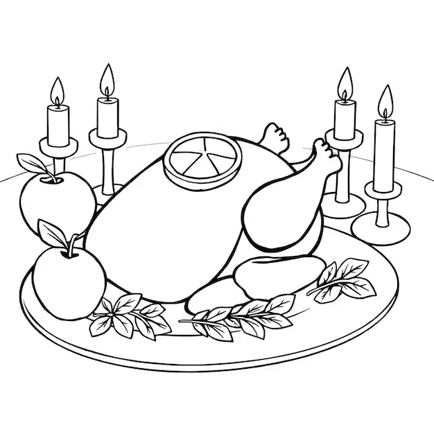 thanksgiving dinner turkey drawing vector illustration coloring page 1274264 16858