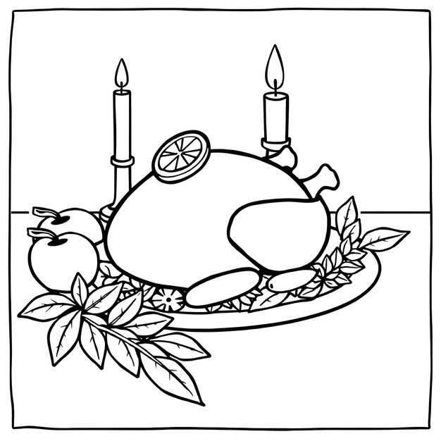 thanksgiving dinner turkey drawing vector illustration coloring page 1274264 16896