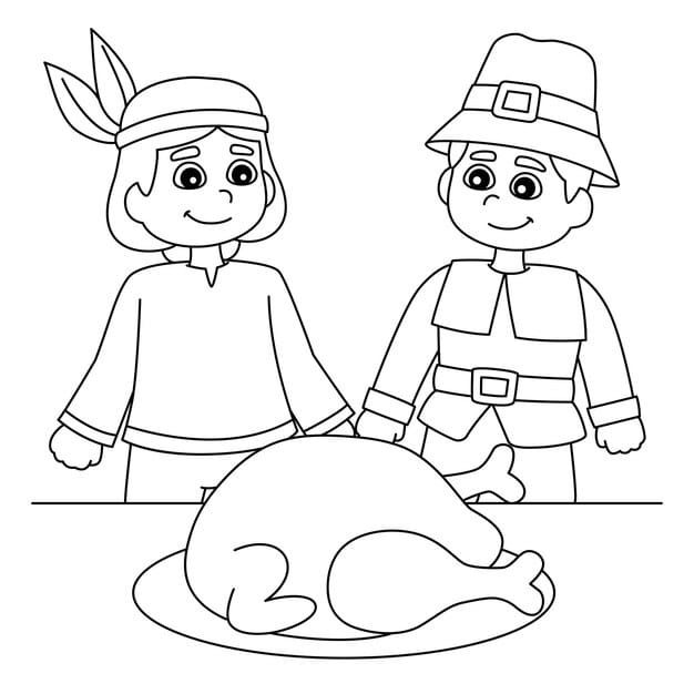 thanksgiving pilgrim native american boy coloring 576561 2179