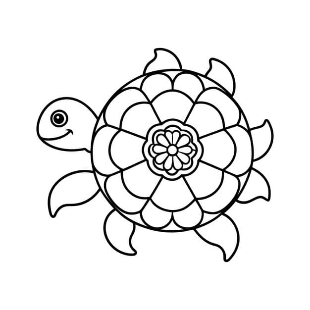 turtle coloring page kids simple art with geometric flower mandala pattern 708456 502