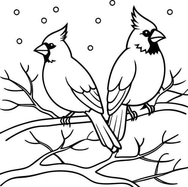 two northern cardinals perched winter branch snow falling 1282123 6985