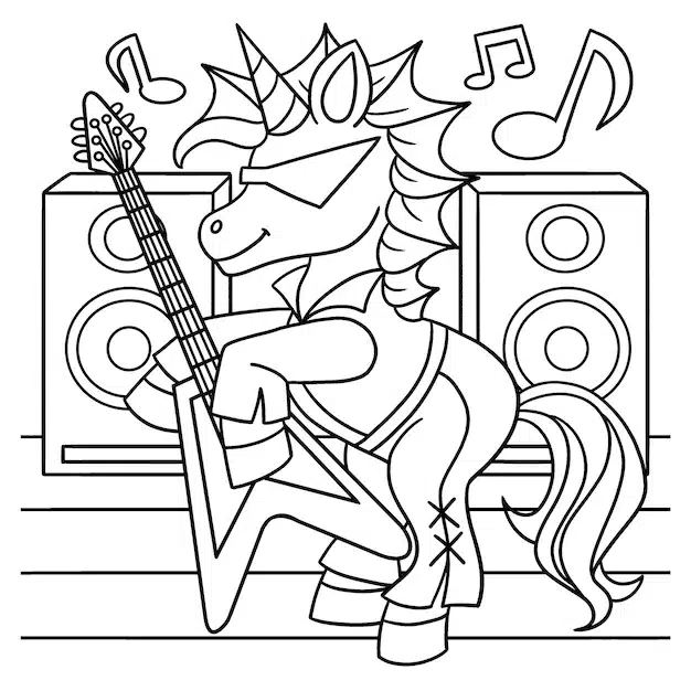 unicorn with guitar coloring page kids 576561 2120