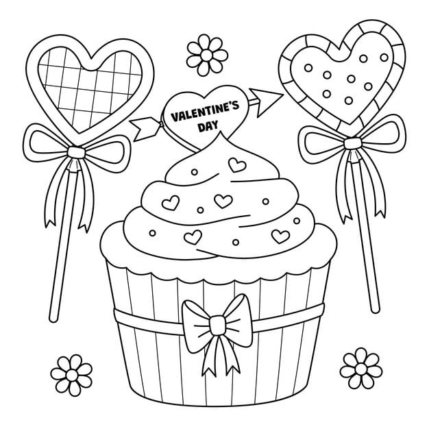 valentines day cupcake candies coloring page 576561 5695