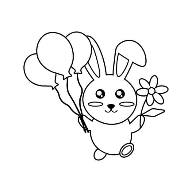 vector coloring black white cute rabbit with flower balloons 660013 186