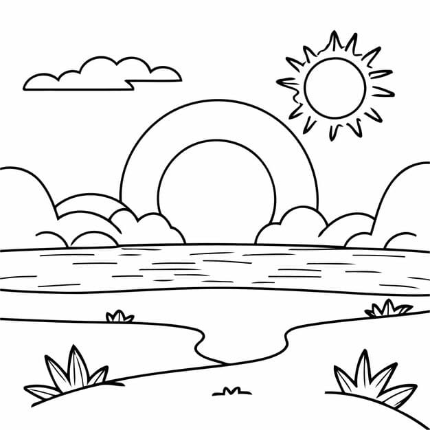 vector illustration cute sunset hand drawn kids coloring page 925324 16345